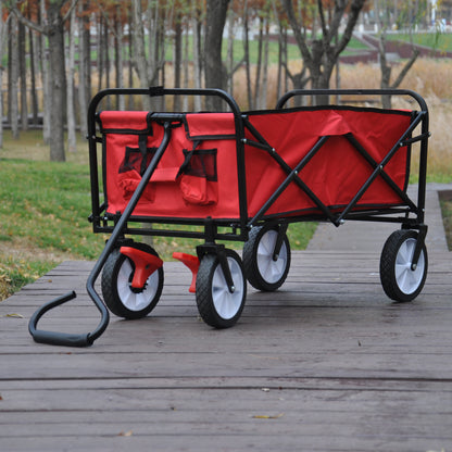 Folding Wagon Garden Shopping Beach Cart (Red)