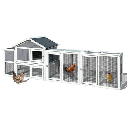 111.5" Wooden Chicken Coop, Large Outdoor Hen House with Nesting Box Poultry Cage, Rabbit Hutch Bunny Cage , Waterproof UV Panel for Outdoor Backyard