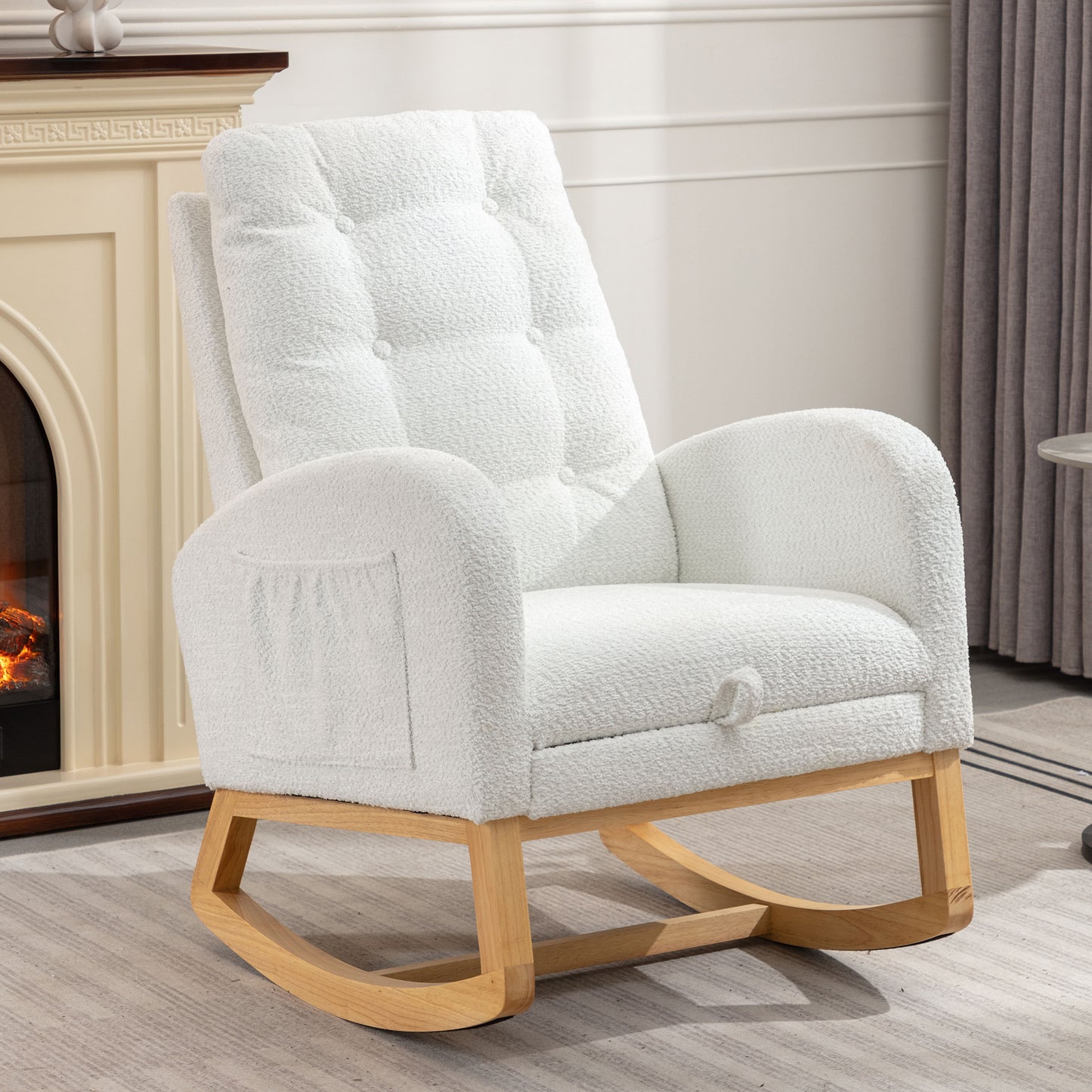 Accent Rocking  Chair with  Footrest High Back Rubber Wood Rocking Legs Bedroom Living Space   26.77D X 38.36W X 39.76H Inch