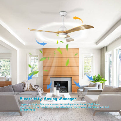 52"  Ceiling Fan with Lights Remote Control,Quiet DC Motor 3 Blade Ceiling Fans 6 Speed Levels,Reversible Ceiling Fan,  for Patio Living Room, Bedroom, Office,Indoor.(White +Natural)