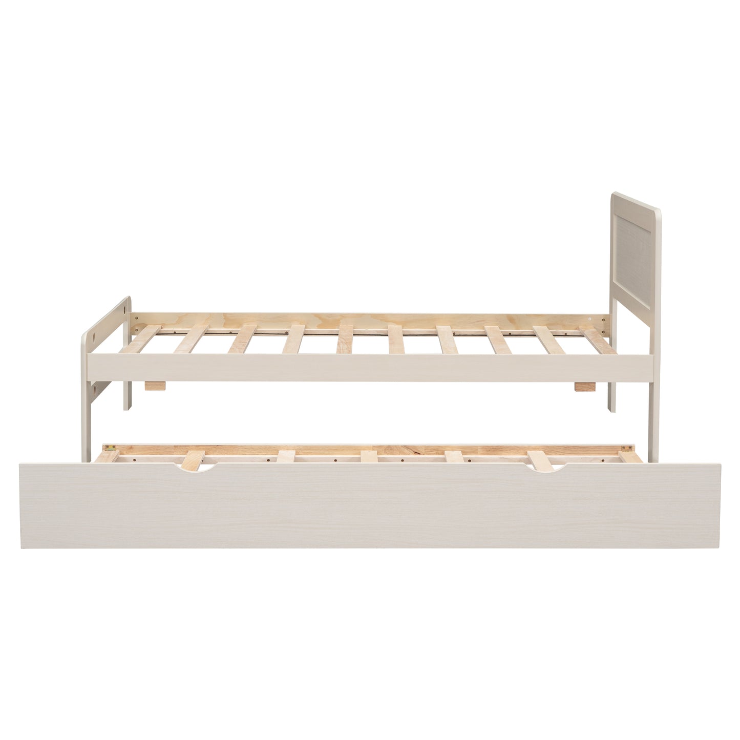 Modern Design Twin Size Platform Bed Frame with Trundle for White Washed Color