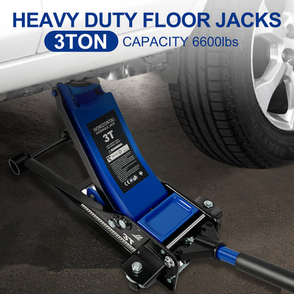 Floor Jack,3Ton/6600lbs Low Profile Floor Jack,dual Piston Quick Lift Pump,Lifting Range 75mm/2.95"-500mm/19.69",Blue