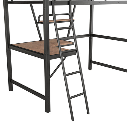 Twin Size Loft Metal&MDF Bed with Desk and Shelf, Black (Old SKU:SM001105AAB-1)