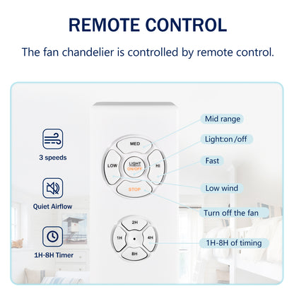 Crystal Ceiling Fan Reversible Blades 3 Wind Speeds Remote Control for Bedroom Living Dining Room --Chrome