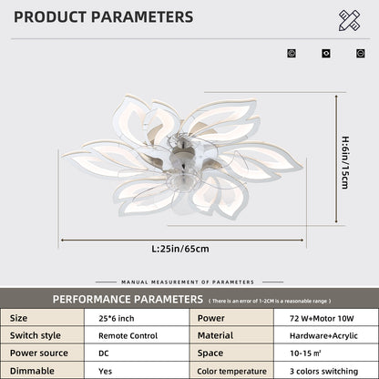 25.5In Ceiling Fan with Lights, Remote Control 3 Color Temperatures,6 Gear wind Speed Fan Light