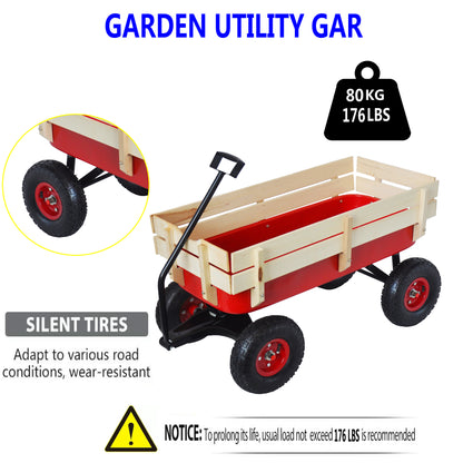 outdoor sport wagon tools cart wooden side panels air tires Wagon (red)