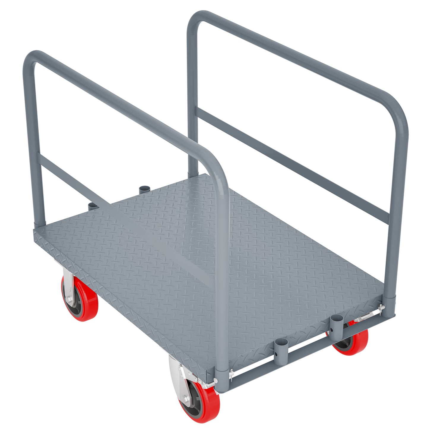 Steel Panel Truck, Heavy Duty Drywall Cart Lumber Cart Platform Truck Flat Cart, 2000lbs, 6" Swivel Brake Casters, with 1Front and 2 Side Handrails (36''x24'')