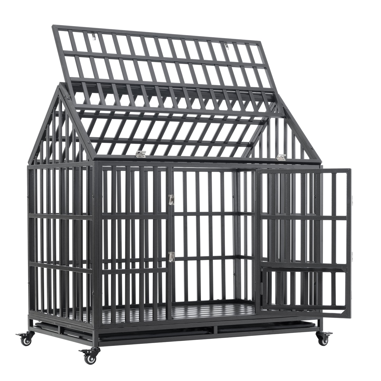 Heavy Duty Dog Cage  pet Crate with Roof & window on roof