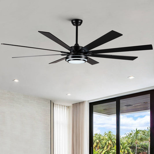 72" Integrated LED Matte Black Large Smart Ceiling Fan with Remote Control