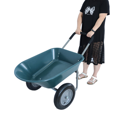 wheel barrow Two wheeled trolley for green garden 15 inch pneumatic wheel WB1001GN