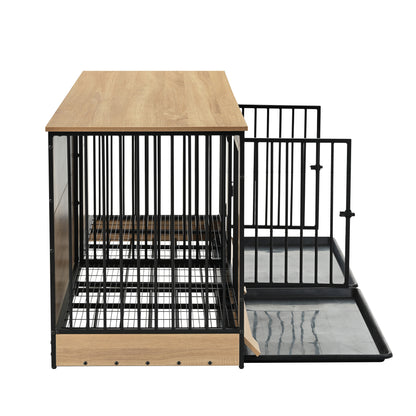 Dog Crate Furniture with Two Combined Room, XL Large Double Dog Cage Furniture with Tray for Medium Large Dogs, Wooden Dog Kennel Furniture