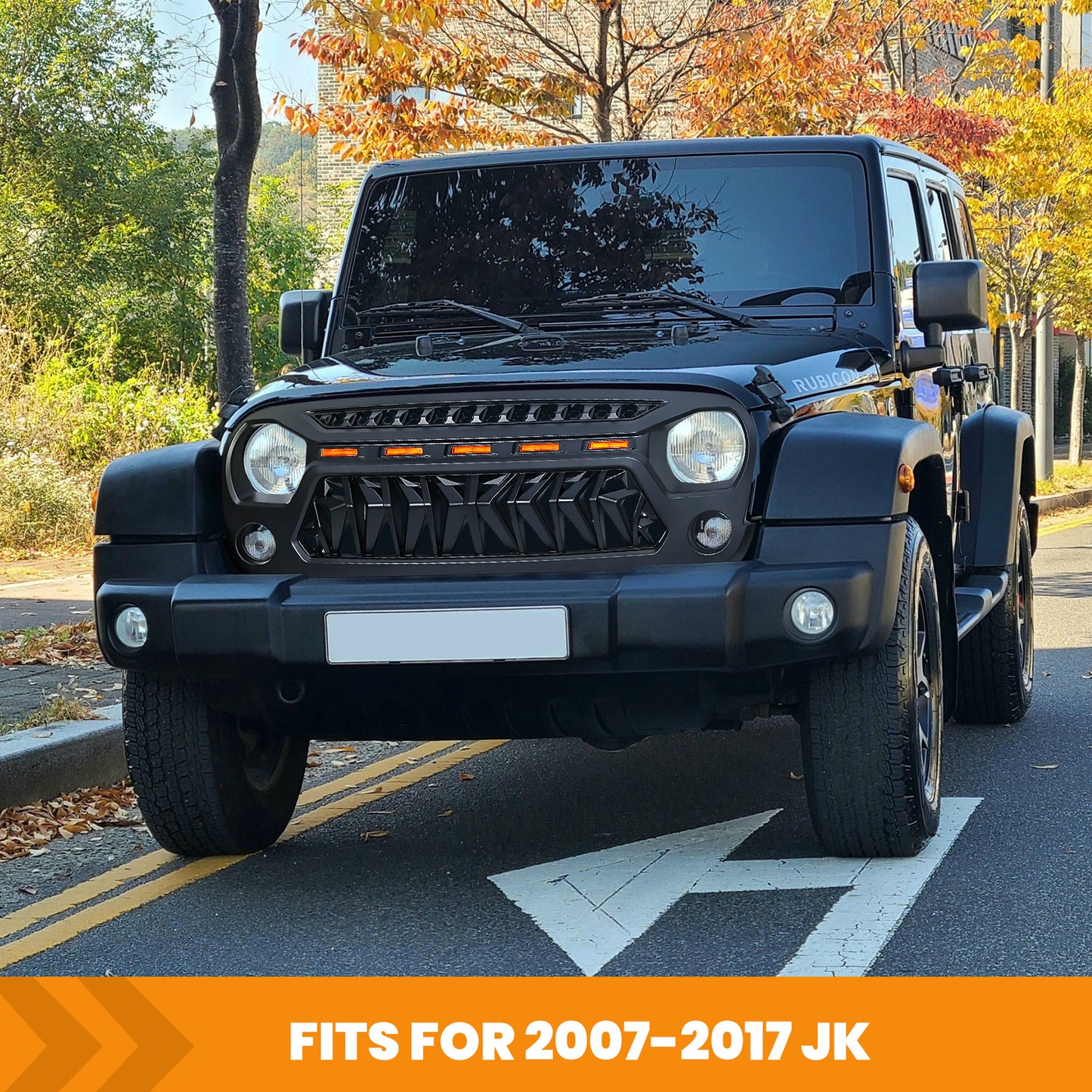 Front Matte Black Shark Grille Replacement Grill For Jeep Wrangler JK 2007-2017 with LED Lights