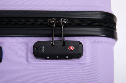 3 Piece Luggage Sets ABS Lightweight Suitcase with Two Hooks, Spinner Wheels, TSA Lock, (20/24/28) Lavender Purple