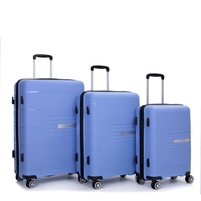 Hardshell Suitcase Double Spinner Wheels PP Luggage Sets Lightweight Durable Suitcase with TSA Lock,3-Piece Set (20/24/28) , Purplish Blue