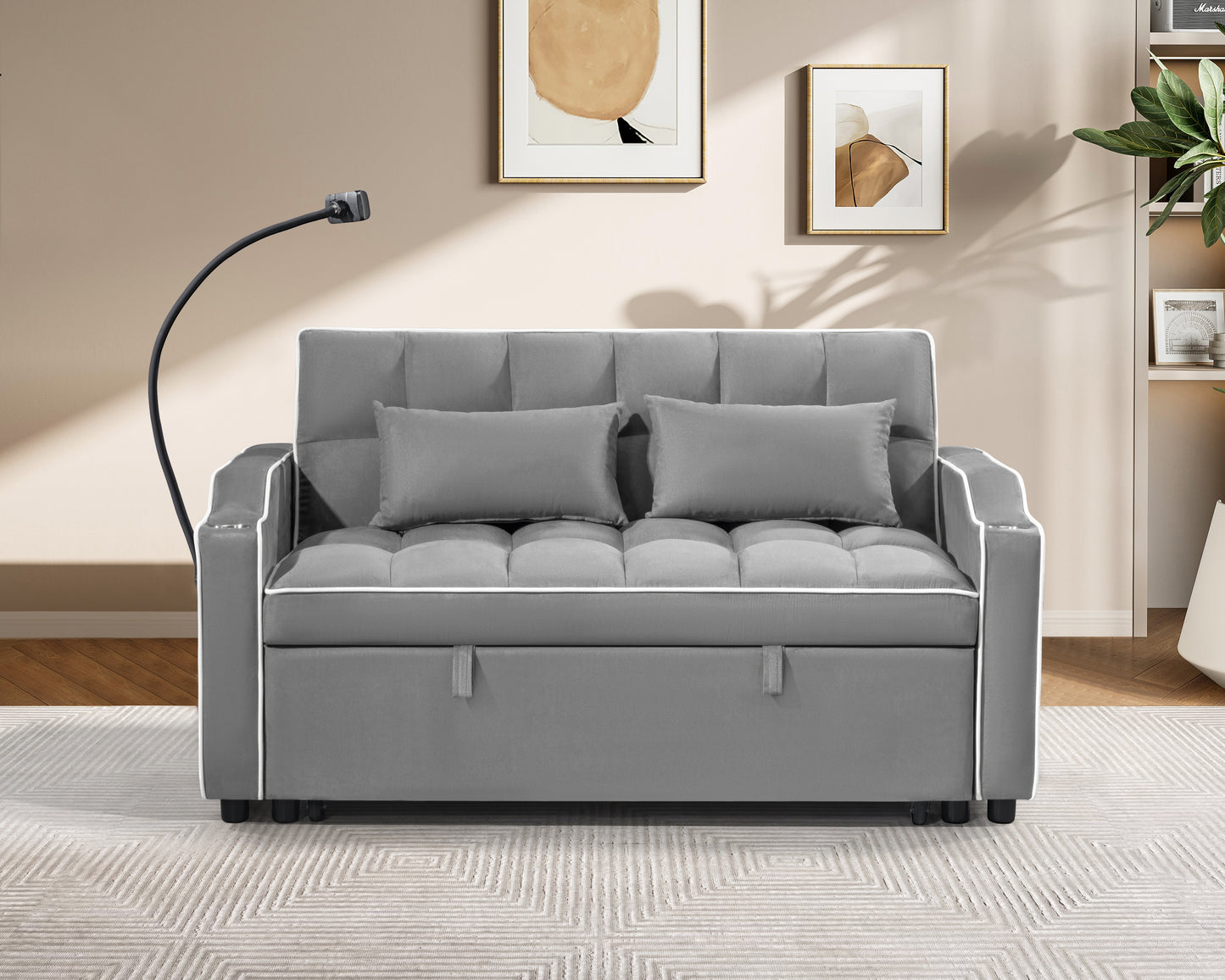 1 versatile foldable sofa bed in 3 lengths, modern sofa sofa sofa suede pull-out bed, adjustable back and with USB port and ashtray and swivel phone stand