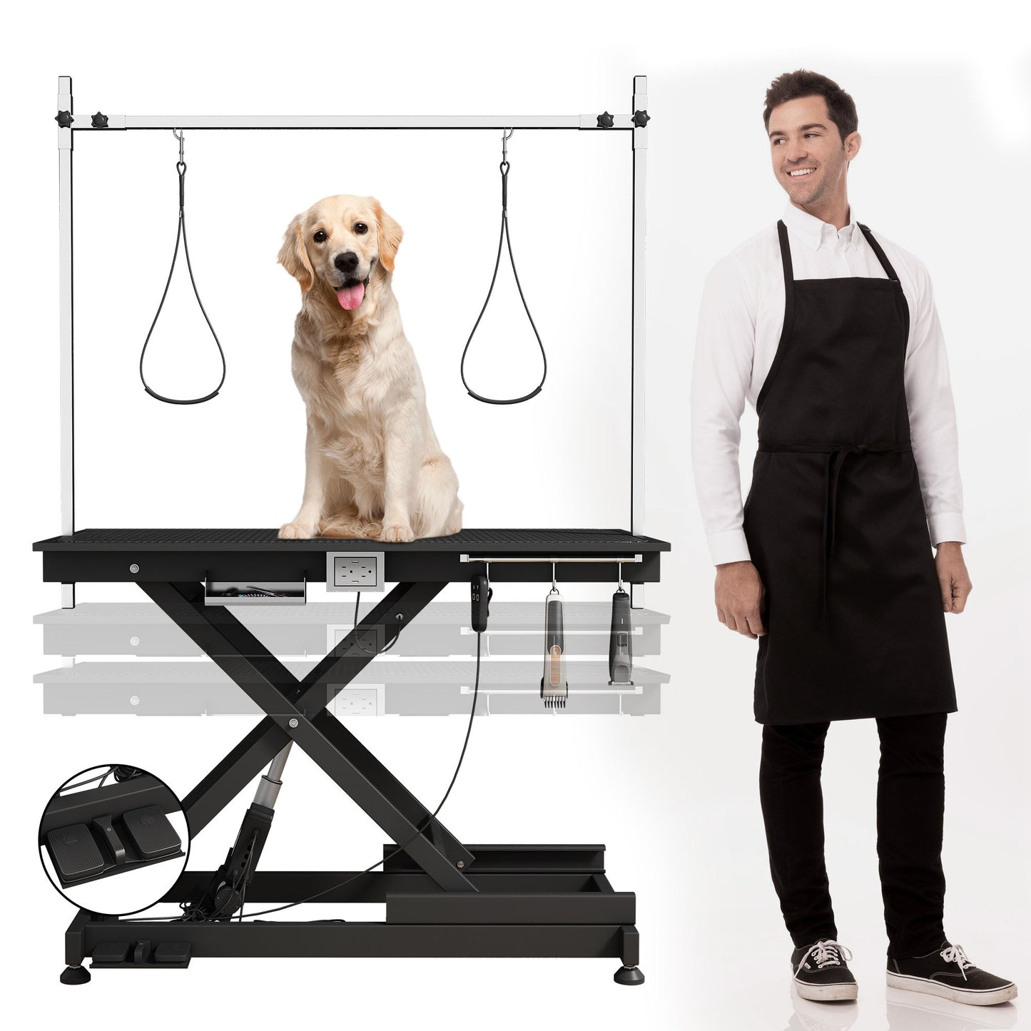 electric pet grooming table, 110V/220V professional groomer recommend super Deluxe electric pet grooming table, 110V/220V professional groomer recommend height adjust from 8 up to 36inch BLACK COLOR