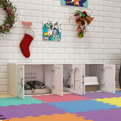 Litter Box Enclosure for 2 Cats, Modern Cat Litter Box Furniture with Double Room, Wooden Litter Box Furniture with Cat Door, 59.05"L x 17.71"W x 18.89"H-White