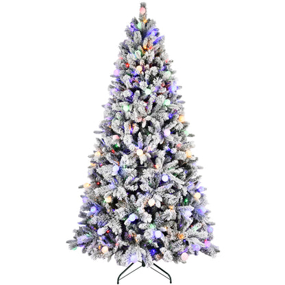 7.5FT PE+PVC  Floceked Christmas Tree with Easy Power & Memory Wire Technology, 400 Dual-Color LEDs With 10 Function, G45 Bulbs, and 1523 Tips , Innovative Holiday Experience!