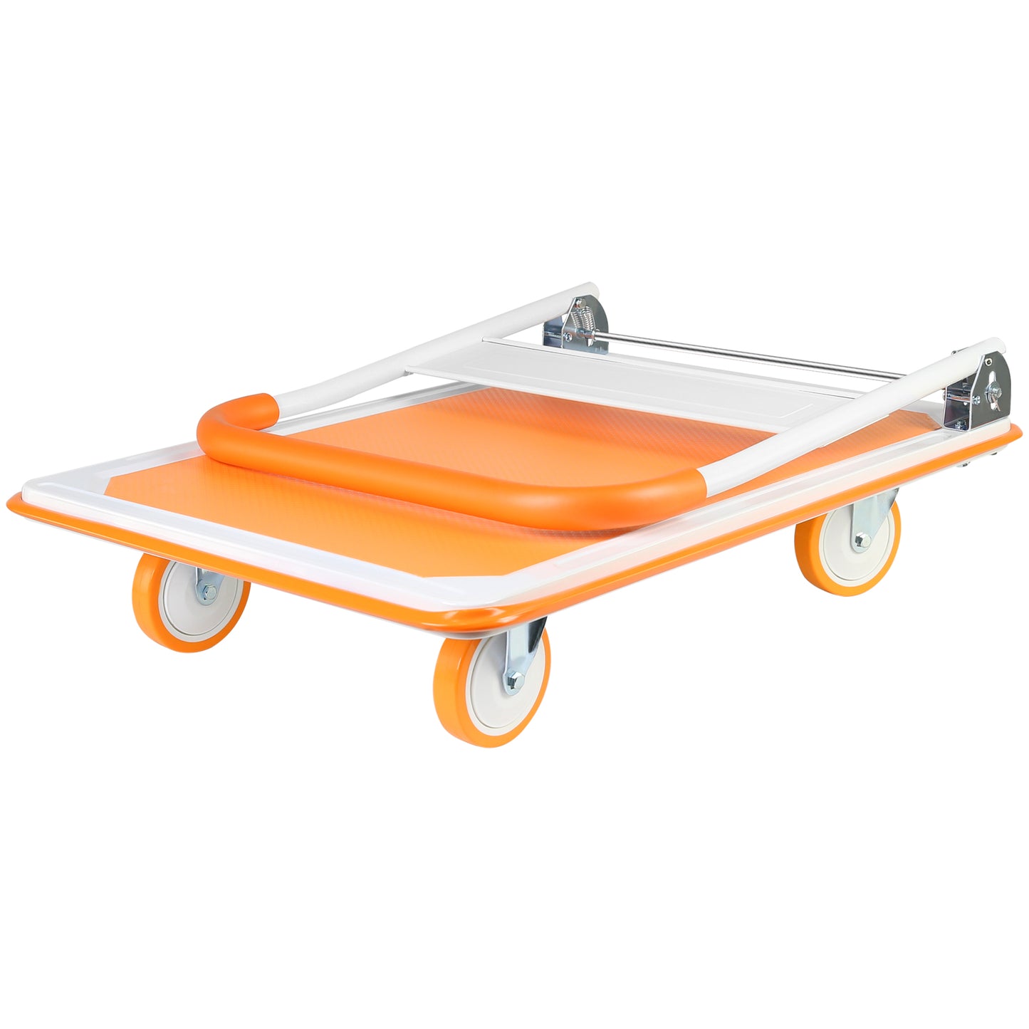 Foldable Push Cart Dolly - 660 Lb. Capacity Heavy Duty Moving Platform Hand Truck - Folding & Rolling White & Orange Flatbed Carts