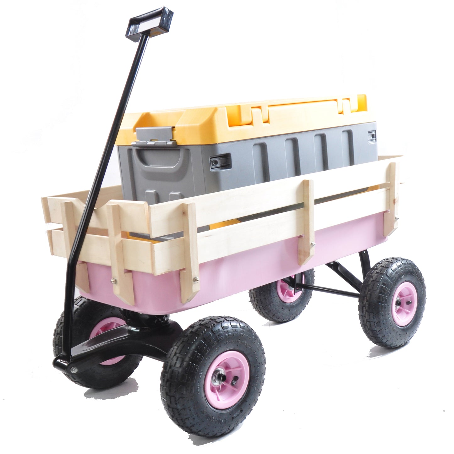 Outdoor Wagon All Terrain Pulling w/Wood Railing Air Tires Garden Cart