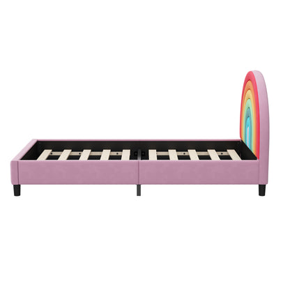 Rainbow Design Upholstered Twin Platform Bed Cute Style Princess Bed for Boys & Girls, Teens, Colorful & Pink