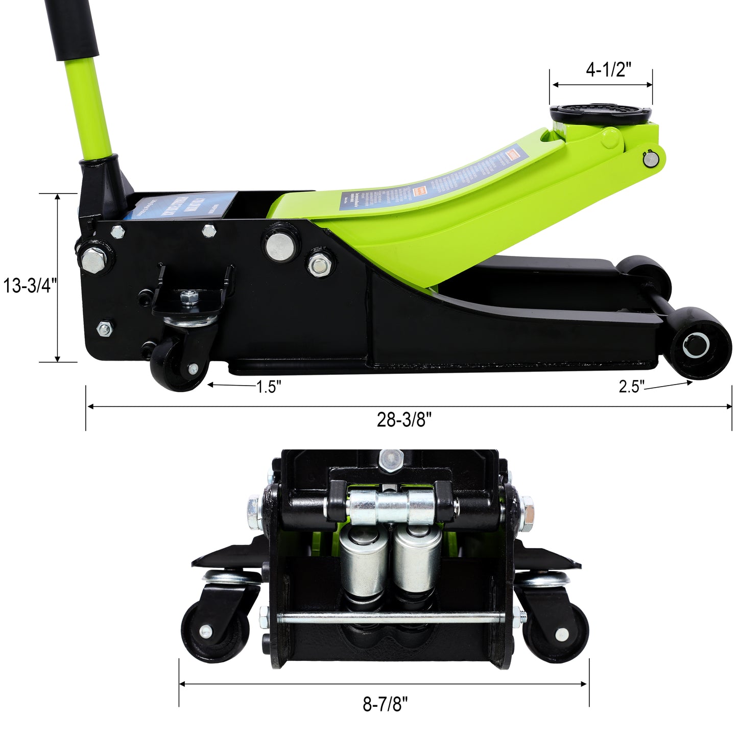 Low Profile Hydraulic Trolley Service/Floor Jack, 4 Ton (8000 lbs) Capacity, Lifting Range 2.5"-20",green