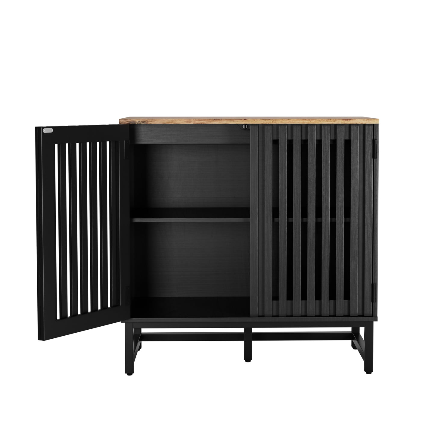 Cabinet with Slatted Grille Striped Door, Modern Style Cabinet, High-Quality MDF and Metal Leg