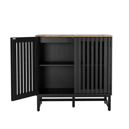 Cabinet with Slatted Grille Striped Door, Modern Style Cabinet, High-Quality MDF and Metal Leg