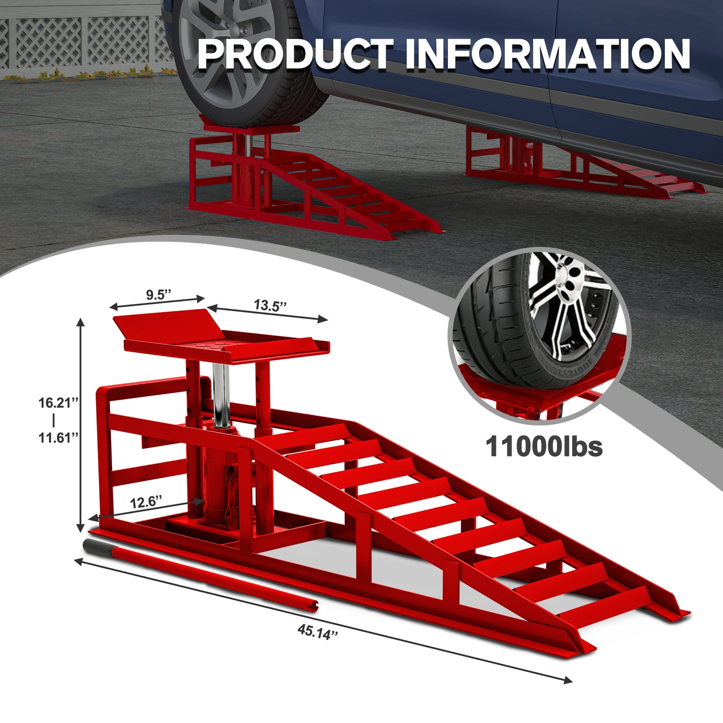 2 Pack Hydraulic Car Ramps 5T 11000lbs Low Profile Car Lift Service Ramps Truck Trailer Garage,Height Hydraulic Vehicle Ramps (Red)