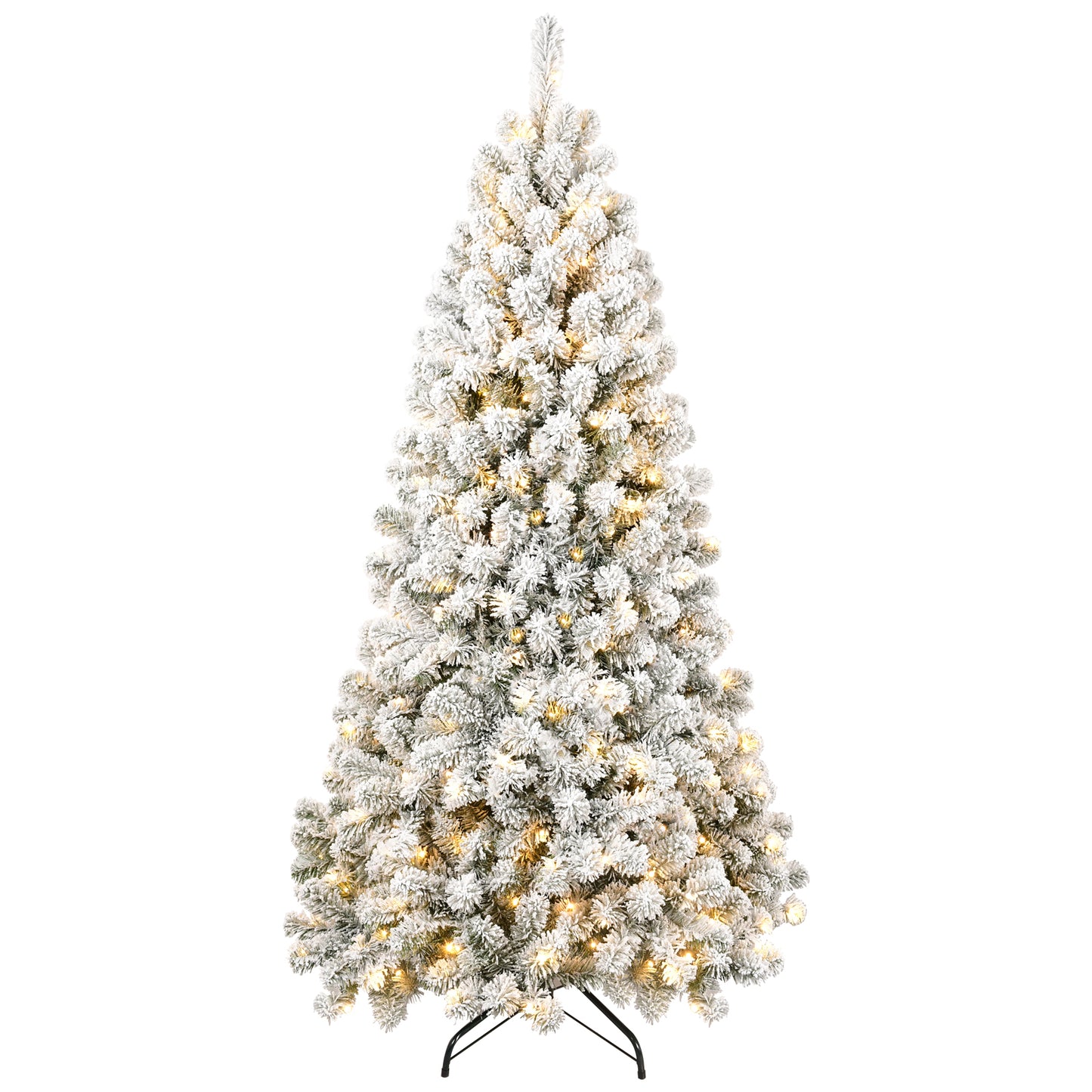 6FT Pre-lit Flocked Christmas Tree with 760 Memory Wire Tips – Effortlessly Fluffed, Perfectly Shaped, and Lit with 300 Warm  Incandescent Lights Bringing Lasting Elegance and Wase to Your Holiday