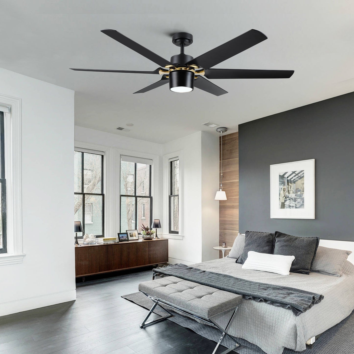 Modern 60" Integrated LED Light Ceiling Fan with Remote Control