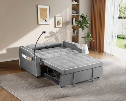 1 versatile foldable sofa bed in 3 lengths, modern sofa sofa sofa suede pull-out bed, adjustable back and with USB port and ashtray and swivel phone stand