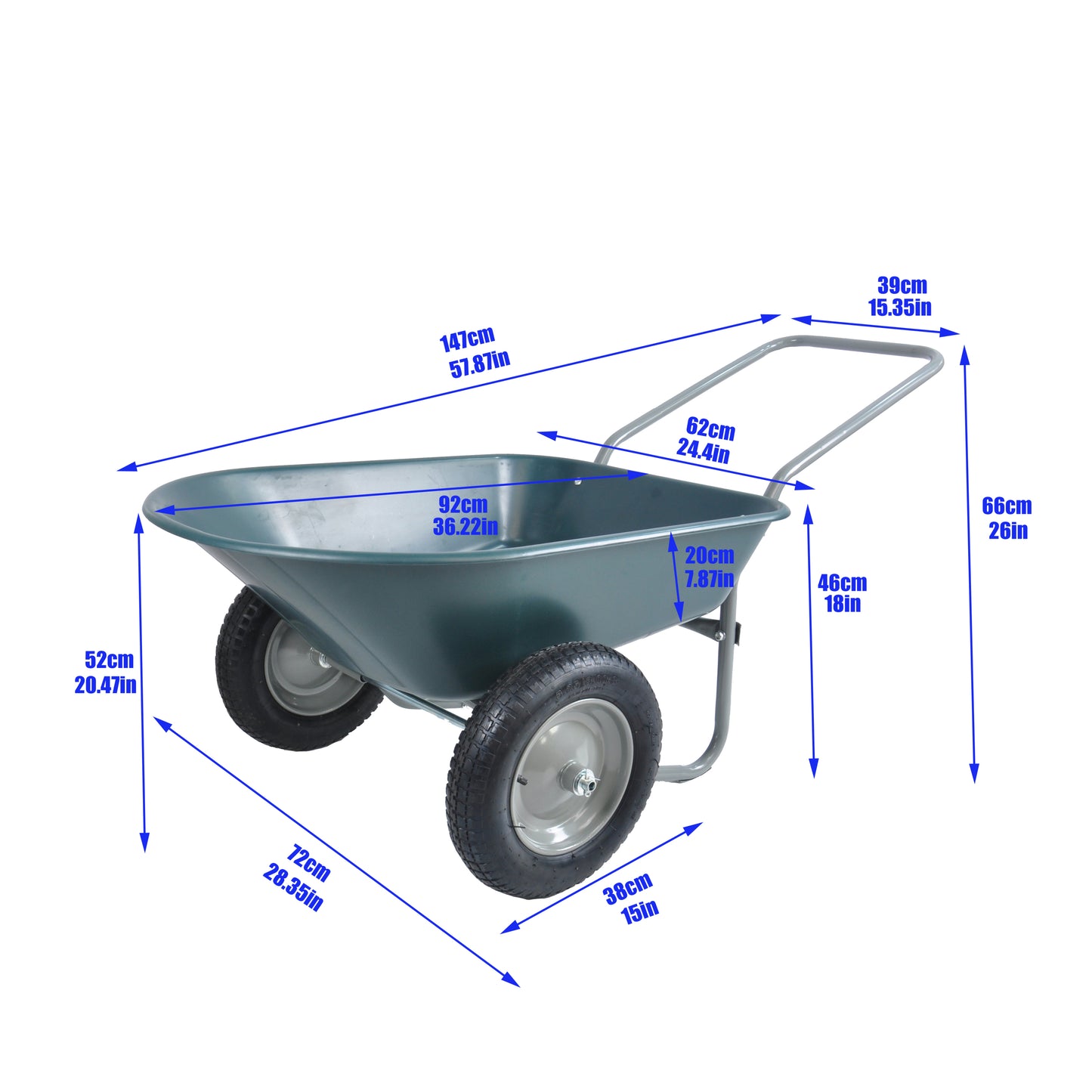 wheel barrow Two wheeled trolley for green garden 15 inch pneumatic wheel WB1001GN