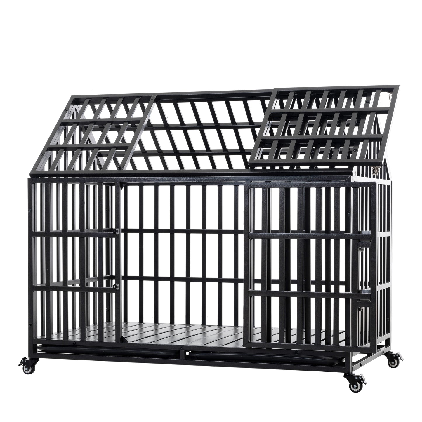 52" Heavy Duty Dog Crate Large Dog cage Strong Metal Dog Kennels and Crates for Large Dogs with 4 Lockable Wheels