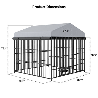 Large Dog Kennel Outdoor Pet Pens Dogs Run Enclosure Animal Hutch Metal Coop Fence with Roof Cover(6.6'L x 6.6'W x 6.4'H)