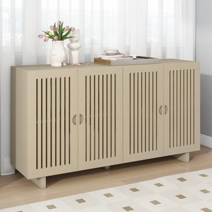 TREXM Modern Style Sideboard with Superior Storage Space, Hollow Door Design and 2 Adjustable Shelves for Living Room and Dining Room (Almond)