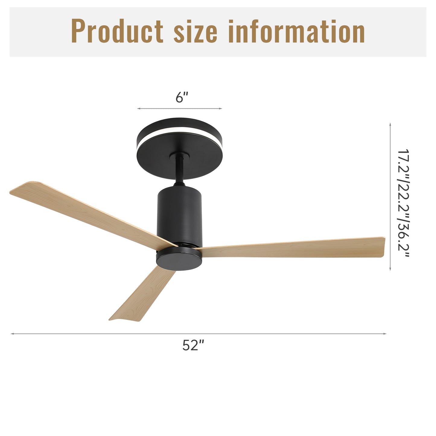 52 Inch Modern Flush Mount Ceiling Fan with led light and Remote Control, 3 ABS Blades Noiseless Reversible DC Motor for Patio Living Room