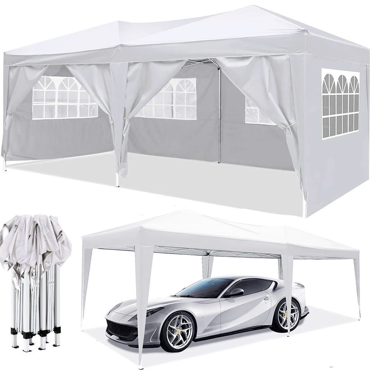 10x20 EZ Pop Up Canopy Outdoor Portable Party Folding Tent with 6 Removable Sidewalls + Carry Bag + 4pcs Weight Bag