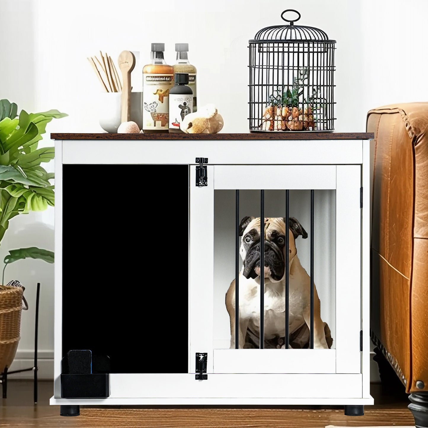 Doodle dog cage,kennel with 2 doors, dog crate interior furniture, heavy duty wooden dog cage for medium and small dogs, white