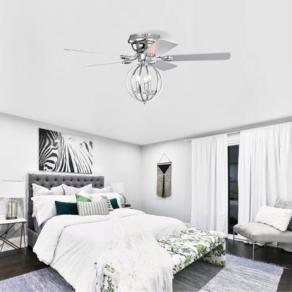 5-blade 52-inch Chrome Ceiling Fan with 3-Light  (NO INCLUDE BULB) Chandelier (Remote Controlled)