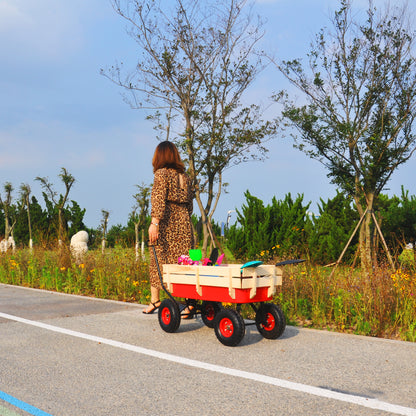 outdoor sport wagon tools cart wooden side panels air tires Wagon (red)