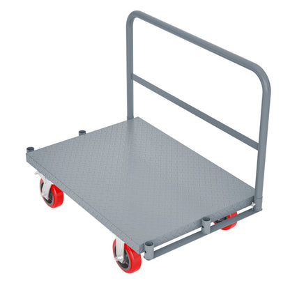 Steel Panel Truck, Heavy Duty Drywall Cart Lumber Cart Platform Truck Flat Cart, 2000lbs, 6" Swivel Brake Casters, with 3 Side Handrails (36" x 24")