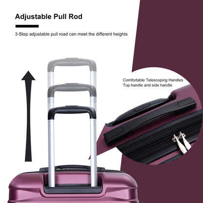 3 Piece Luggage Sets PC Lightweight & Durable Expandable Suitcase with Two Hooks, Double Spinner Wheels, TSA Lock, (21/25/29) Wine Red