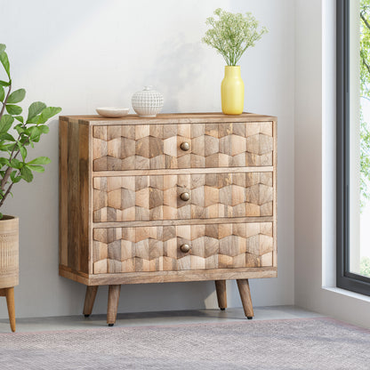 Mid-Century Modern Mango Wood 3 Drawer Chest