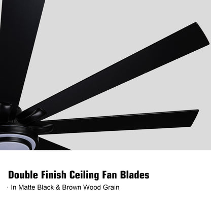 72" Integrated LED Matte Black Large Smart Ceiling Fan with Remote Control