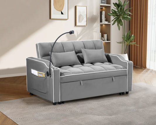 1 versatile foldable sofa bed in 3 lengths, modern sofa sofa sofa suede pull-out bed, adjustable back and with USB port and ashtray and swivel phone stand