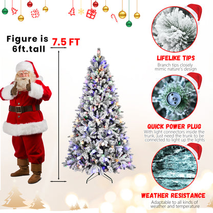 7.5FT PE+PVC  Floceked Christmas Tree with Easy Power & Memory Wire Technology, 400 Dual-Color LEDs With 10 Function, G45 Bulbs, and 1523 Tips , Innovative Holiday Experience!