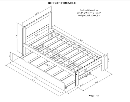 Modern Design Twin Size Platform Bed Frame with Trundle for White Washed Color