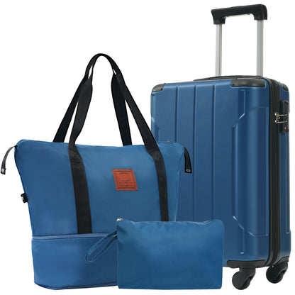 Hardshell Luggage Sets 3 Piece Carry-on Suitcases with Wheels, TSA Lock for Men Women, Blue (20in)