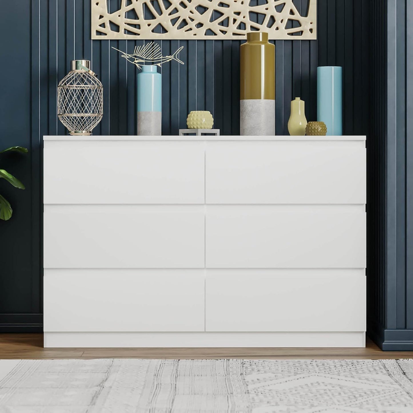 6 Drawer  Double Dresser for Bedroom Living Room Hallway,white